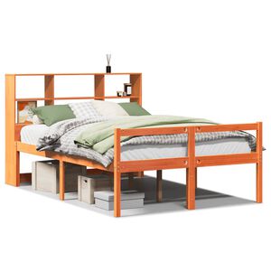 vidaXL Cama con estanter&iacute;a sin colch&oacute;n madera maciza marr&oacute;n 140x190 cm