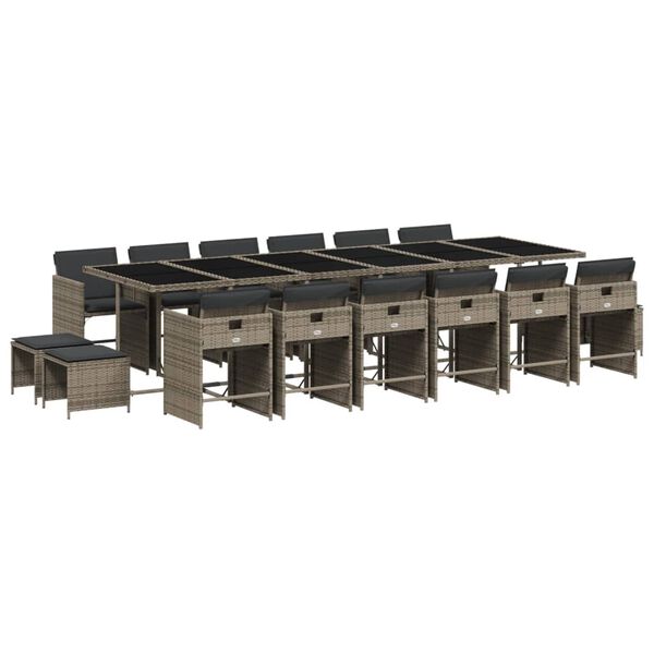 vidaXL Set comedor de jard&iacute;n 17 pzas y cojines rat&aacute;n sint&eacute;tico gris