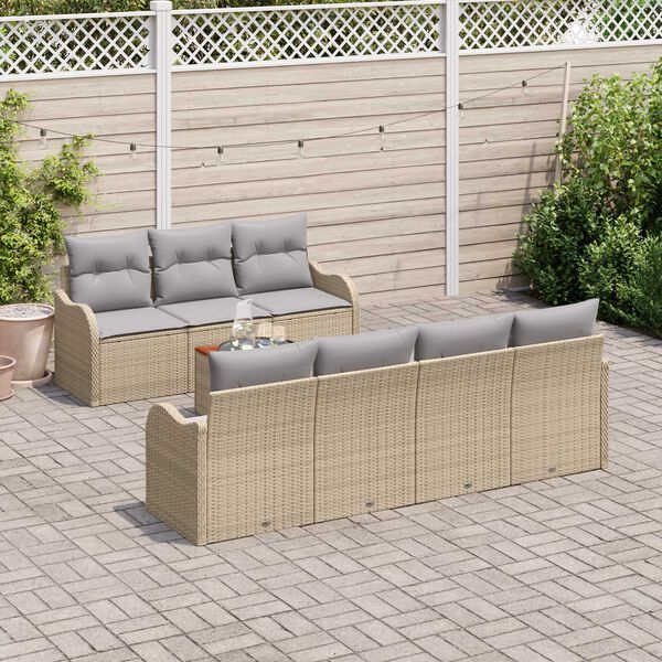 vidaXL Conjunto de sof&aacute;s de jard&iacute;n 8 pcs Beige rat&aacute;n sint&eacute;tico