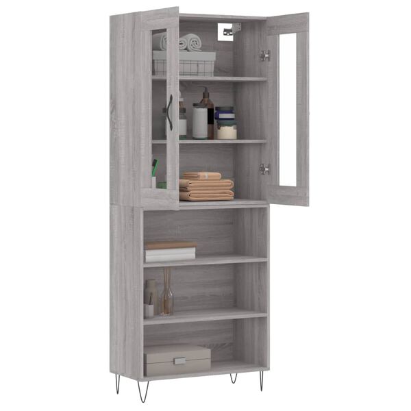 vidaXL Aparador alto madera contrachapada gris sonoma 69,5x34x180 cm