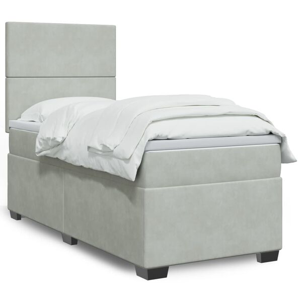 vidaXL Cama box spring con colch&oacute;n terciopelo gris claro 90x190 cm