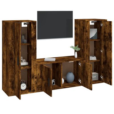 vidaXL Set de muebles de TV 3 pzas madera contrachapada roble ahumado