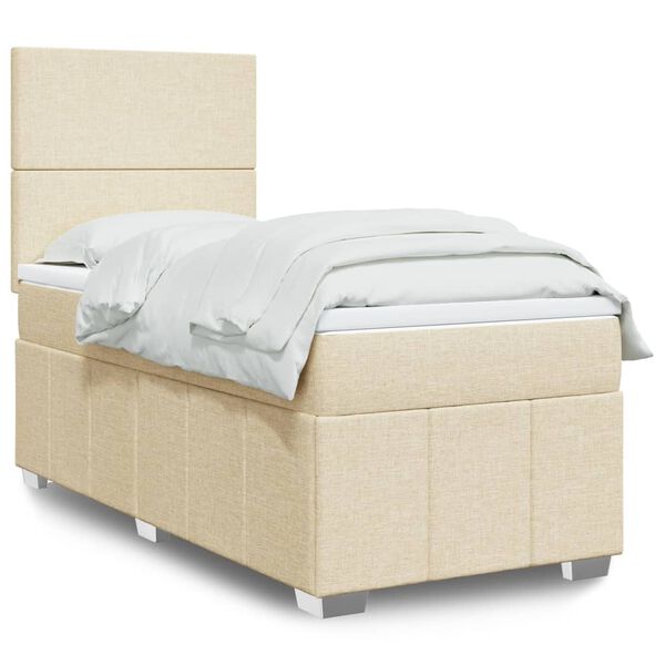 vidaXL Cama box spring con colch&oacute;n tela color crema 90x200 cm