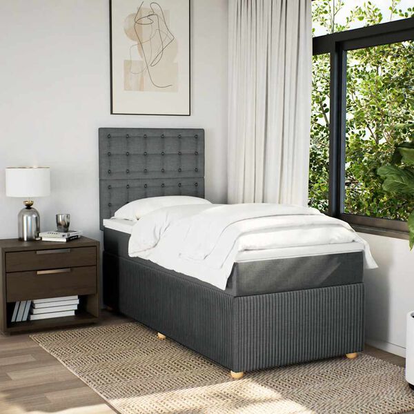vidaXL Cama box spring con colch&oacute;n tela gris oscuro 90x200 cm