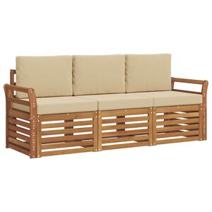 vidaXL Juegos de sof&aacute;s 3 pcs Natural y Beige Madera de Acacia S&oacute;lida