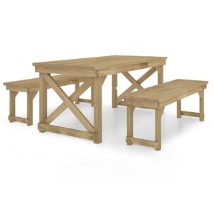vidaXL Set de comedor para jard&iacute;n 3 pzas madera maciza pino impregnada