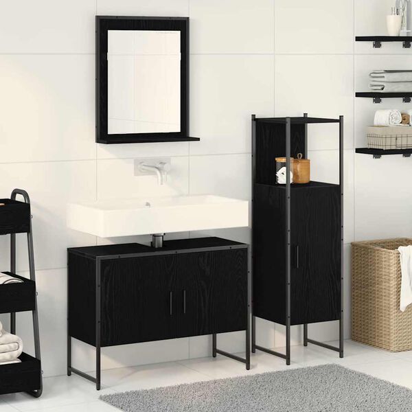 vidaXL Juego de muebles de ba&ntilde;o 3 pcs Negro Madera contrachapada