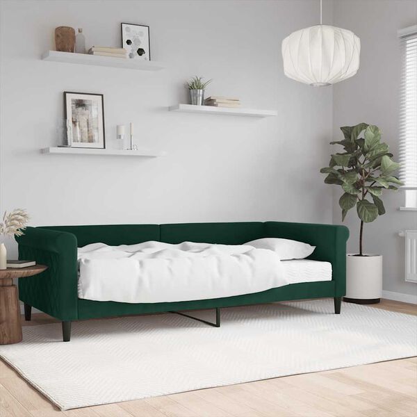 vidaXL Sof&aacute; cama con colch&oacute;n terciopelo verde oscuro 90x200 cm
