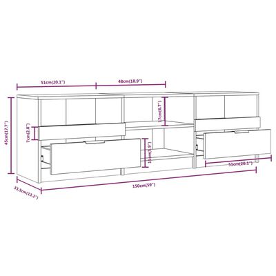 vidaXL Mueble de TV madera contrachapada gris Sonoma 150x33,5x45 cm