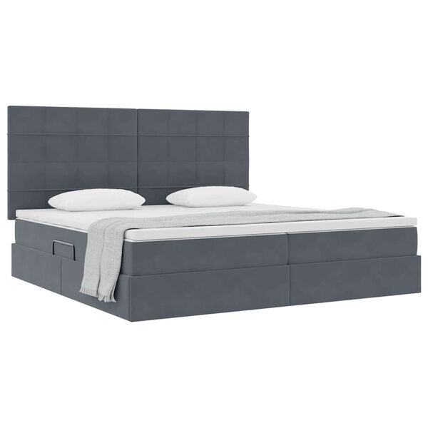 vidaXL Cama con almacenamiento y colch&oacute;n Gris oscuro 200 x 200 cm
