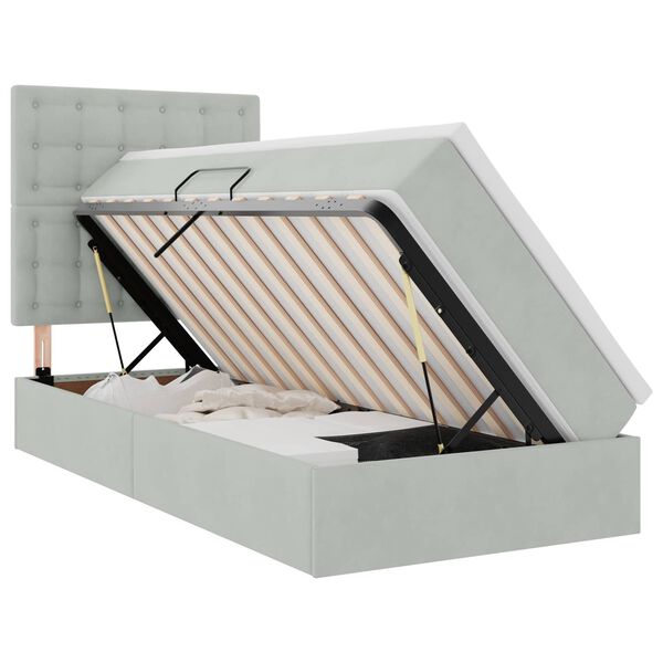 vidaXL Cama con almacenamiento y LED Gris Claro 90 x 190 cm Terciopelo