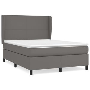 vidaXL Cama box spring con colch&oacute;n cuero sint&eacute;tico gris 140x190 cm