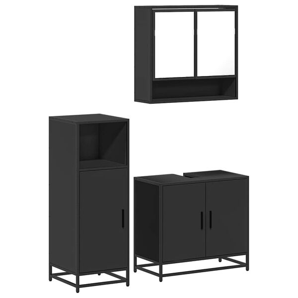 vidaXL Juego de muebles de ba&ntilde;o 3 pzas madera contrachapada negro