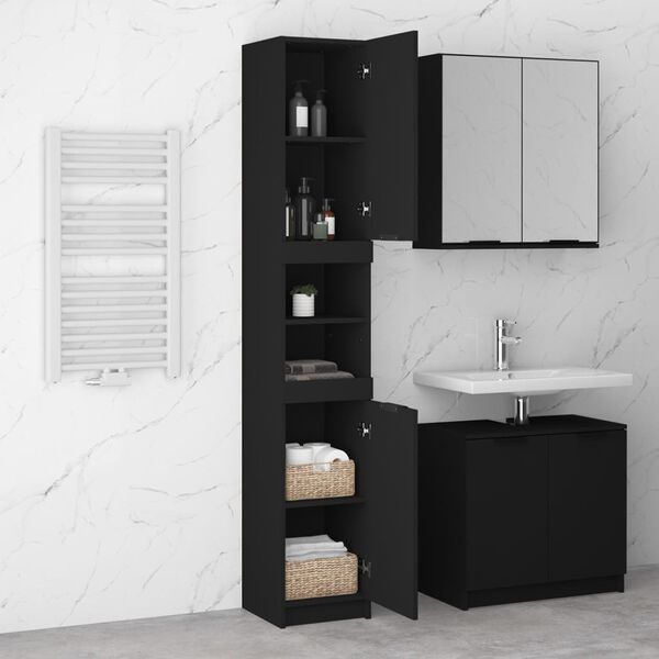 vidaXL Armario de ba&ntilde;o de madera contrachapada negro 32x34x188,5 cm