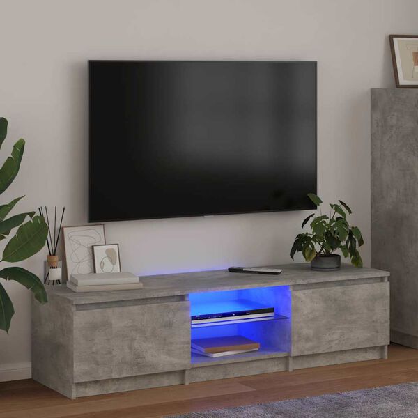 vidaXL Mueble de TV con luces LED gris hormig&oacute;n 140x40x36 cm