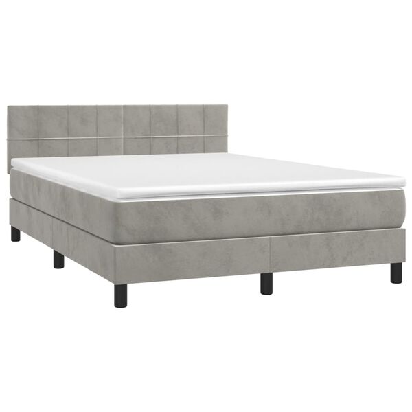 vidaXL Cama box spring colch&oacute;n y LED terciopelo gris claro 140x190 cm
