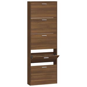 vidaXL Zapatero madera contrachapada marr&oacute;n roble 59x17x169 cm