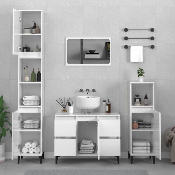 vidaXL Juego muebles de ba&ntilde;o 4 pzas madera contrachapada blanco brillo