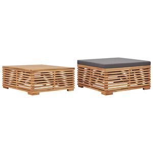 vidaXL Set de mesa reposapi&eacute;s de jard&iacute;n coj&iacute;n gris oscuro madera teca