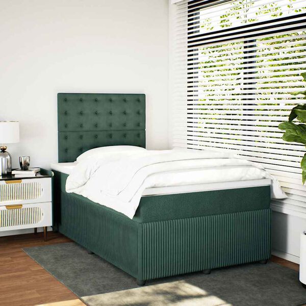 vidaXL Cama box spring con colch&oacute;n terciopelo verde oscuro 120x200 cm