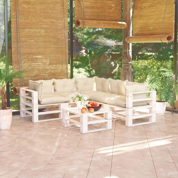 vidaXL Muebles de jard&iacute;n de palets 6 pzas y cojines madera de pino