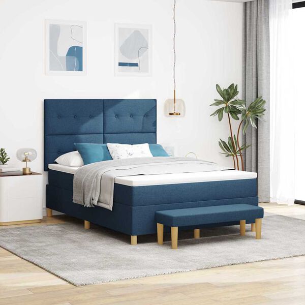vidaXL Cama tipo Box Spring con colch&oacute;n Azul 140 x 190 cm tela