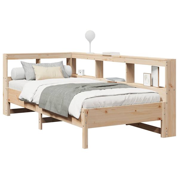 vidaXL Cama con estanter&iacute;a sin colch&oacute;n madera maciza de pino 75x190 cm