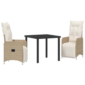 vidaXL Conjunto de Comedor de Jard&iacute;n 3 pcs Beige rat&aacute;n sint&eacute;tico