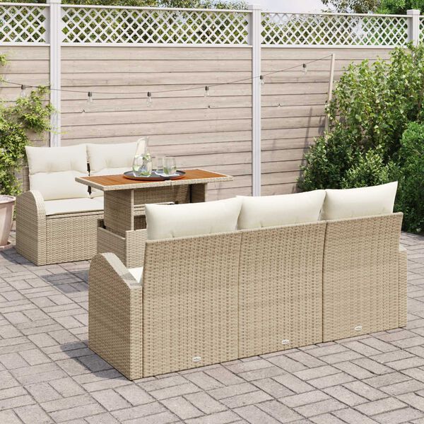 vidaXL Conjunto de sof&aacute; de jard&iacute;n con coj&iacute;n 6 pcs beige y crema