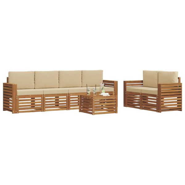 vidaXL Juegos de sof&aacute;s 7 pcs Natural y Beige Madera de Acacia S&oacute;lida