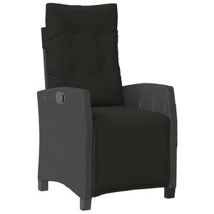 vidaXL Sill&oacute;n reclinable de jard&iacute;n con reposapi&eacute;s rat&aacute;n PE negro