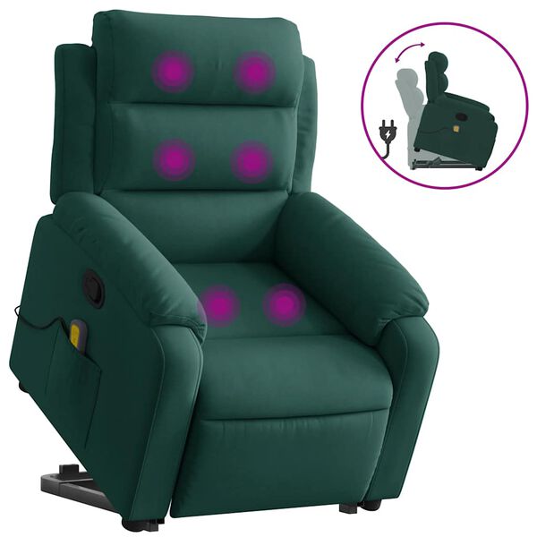 vidaXL Sill&oacute;n reclinable de masaje elevable terciopelo verde oscuro