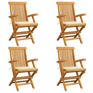 vidaXL Sillas de jard&iacute;n 4 uds madera teca con cojines color crema