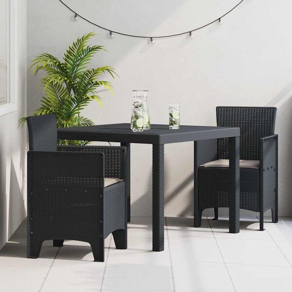 vidaXL Conjunto de Comedor de Jardín 3 pcs Antracita Ratan Polt