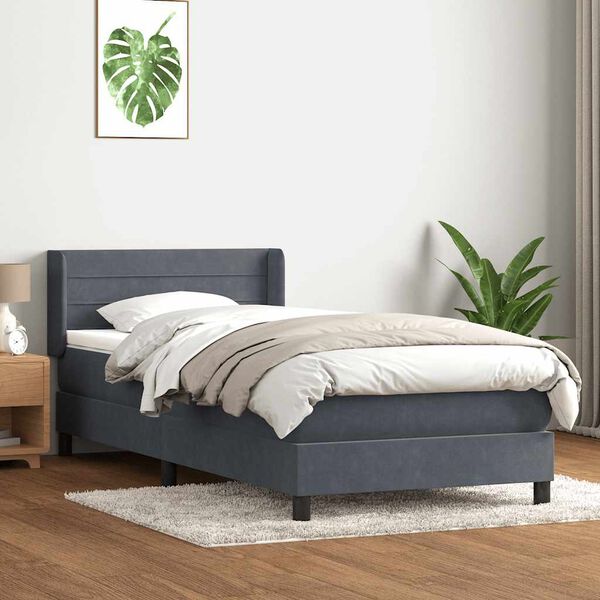 vidaXL Cama box spring con colch&oacute;n terciopelo gris oscuro 90x210 cm
