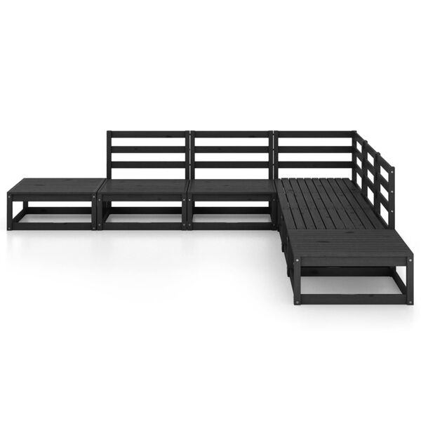 vidaXL Juego de muebles de jardín 7 piezas negro madera maciza de pino