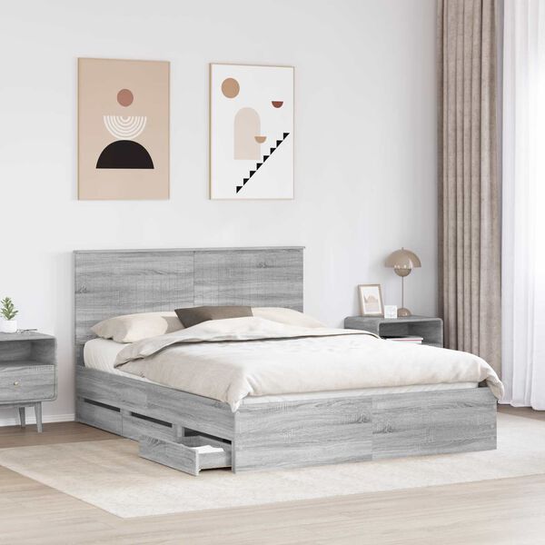 vidaXL Estructura de cama Gris Sonoma 150 x 200 cm Madera Ingenieril