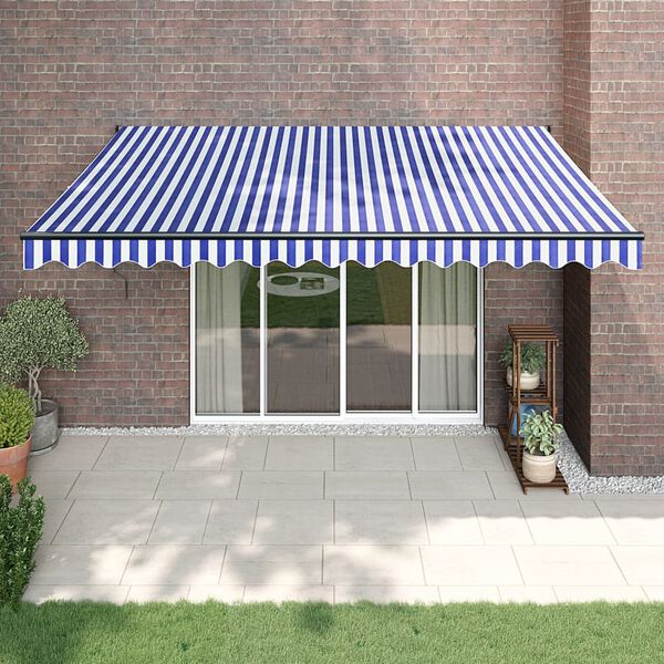 vidaXL Toldo retr&aacute;ctil aluminio y tela azul y blanco 4x3 m