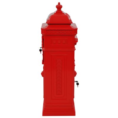 vidaXL Buzón de columna de aluminio estilo vintage inoxidable rojo