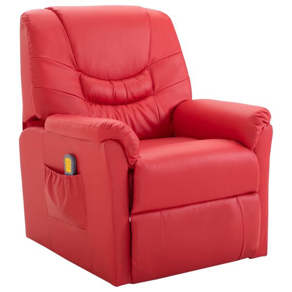 vidaXL Sillón de masaje reclinable de cuero sintético rojo