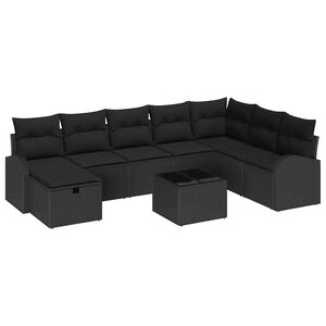 vidaXL Conjunto de sof&aacute; de jard&iacute;n con coj&iacute;n 9 pcs Negro Polirat&aacute;n