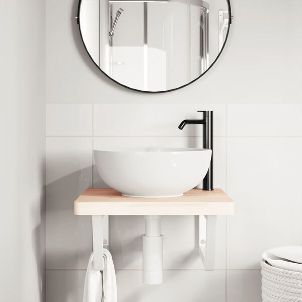 vidaXL Estante de lavabo de pared de acero y madera maciza de haya