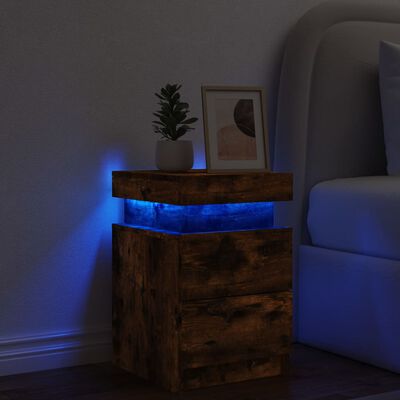 vidaXL Mesita de noche con luces LED roble ahumado 35x39x55 cm