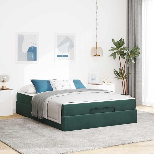 vidaXL Estructura de cama con colch&oacute;n 2 pcs Verde Terciopelo
