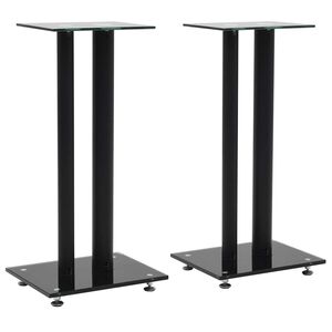 vidaXL Soportes altavoz vidrio templado dise&ntilde;o 2 pilares negro 2 uds