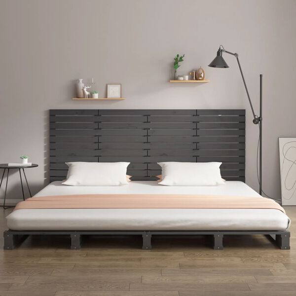 vidaXL Cabecero de cama de pared madera maciza pino gris 206x3x91,5 cm