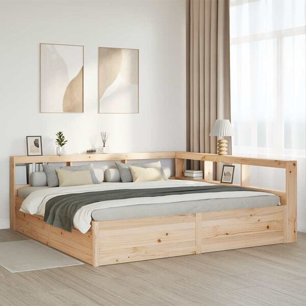 vidaXL Cama con estanter&iacute;a sin colch&oacute;n madera maciza de pino 200x200cm