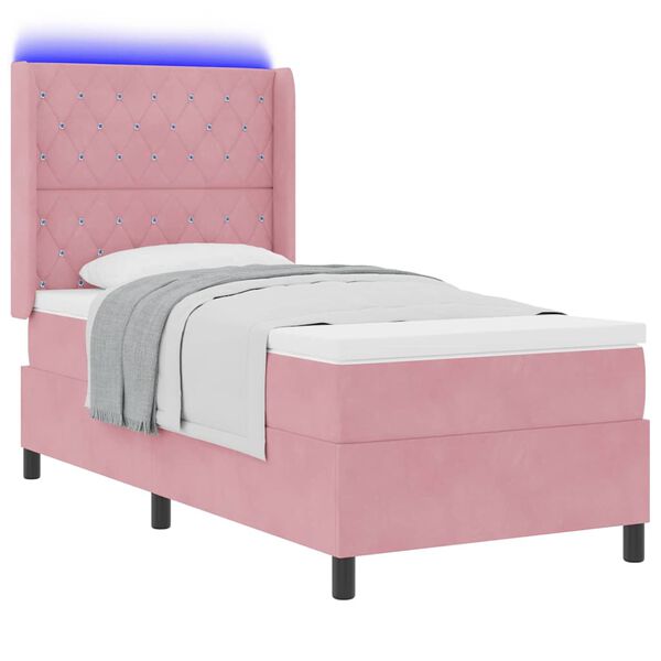 vidaXL Cama tipo Box Spring con colch&oacute;n Rosa 90 x 200 cm Terciopelo