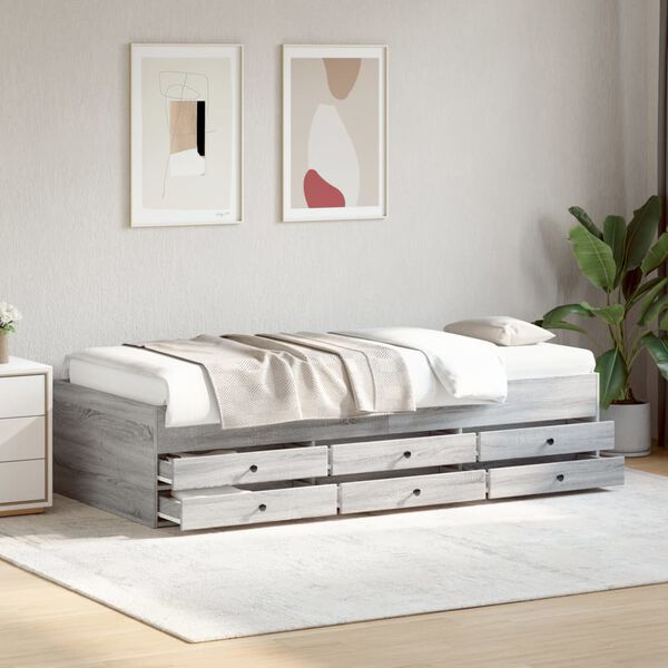 vidaXL Sofá cama con cajones sin colchón gris Sonoma 75x190 cm