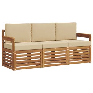 vidaXL Juegos de sof&aacute;s 3 pcs Natural y Beige Madera de Acacia S&oacute;lida